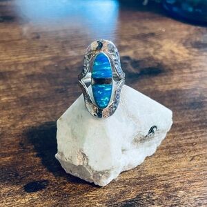 Mexico Silver and Blue Fire Opal Ring - Size 6